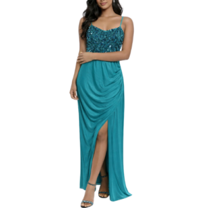 Blue Maxi Dress with Sequence Bodice