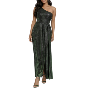 Green Glitter Maxi Dress with 1 Shoulder
