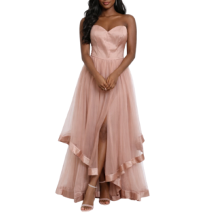 Dusty Pink Strapless Maxi Dress with Longer Back
