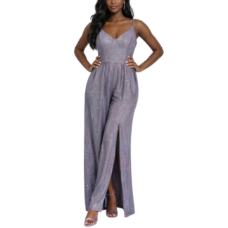 Silver Glitter Maxi Dress with Slit