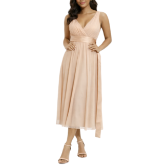 Pleated Apricot Midi Dress