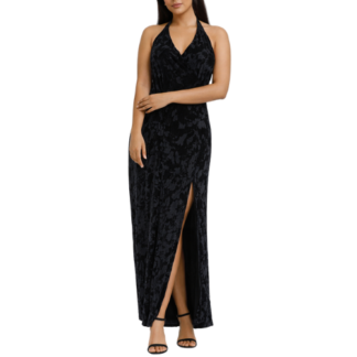 Black Velvet Maxi Dress with Halter Neck