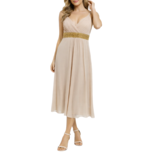 Cream Midi Dress with Gold Detail