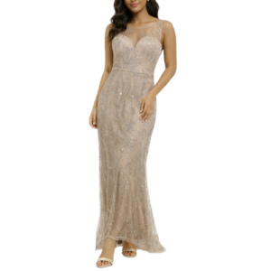 Cream Maxi Dress with Silver Overlay