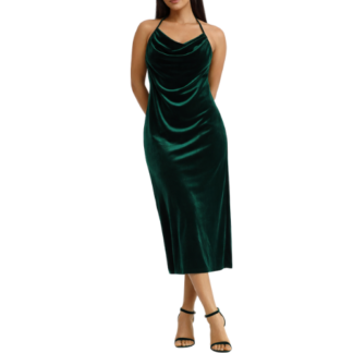 Dark Green Halter Neck Midi Dress