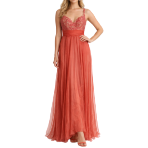 Orange Maxi Dress with Lace Flowers