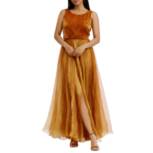 Long Orange Chiffon Maxi 2 Piece Dress