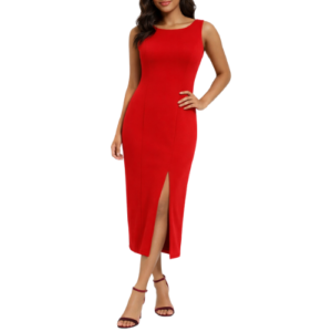 Red Midi Dress with Front Slit