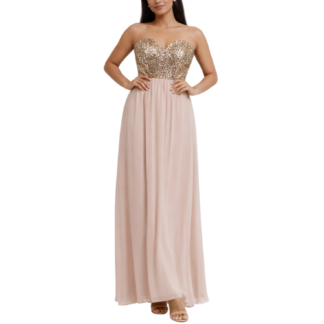 Maxi Cream Dress with Golden Sequence Bodice