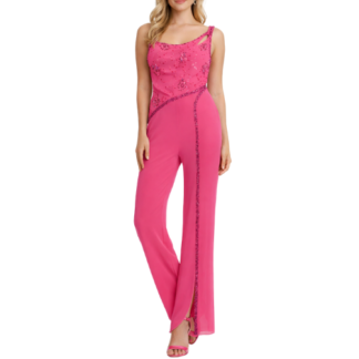 Pink 1 Shoulder Maxi Dress with Sequence on Bodice