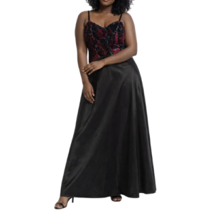 2 Piece Maxi Dress with Black Satin Skirt and Velvet Bodice