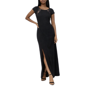 Maxi Black Dress with Small Sleeves and Lace on Back