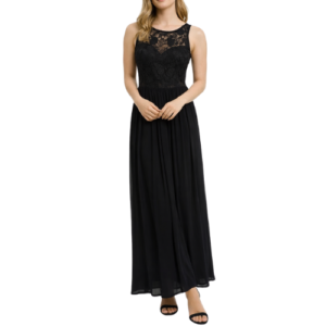 Black Maxi Dress with Lace Bodice and Open Back