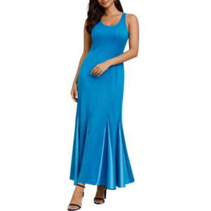 Blue Maxi Dress with Satin Inlays