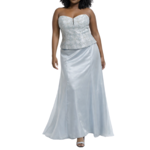 Light Blue 2 Piece Satin Maxi Dress