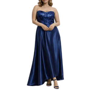 Blue 2 Piece Satin Maxi Dress with Sequence on Bodice