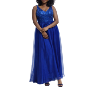 Blue Maxi Ball Gown with Sequence Bodice