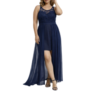 Navy Blue Lace on Bodice with Long Overlay