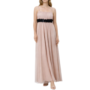 Maxi Cream Dress with Black Lace in Middle