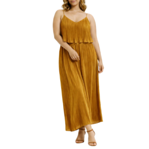 Gold Midi Dress with Ruffled Bodice