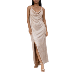 Gold and Silver Cowl Halter Neck Maxi Dress