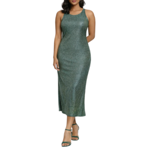 Green Glitter Open Back Midi Dress