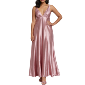 Shiny Pink Satin Maxi Dress
