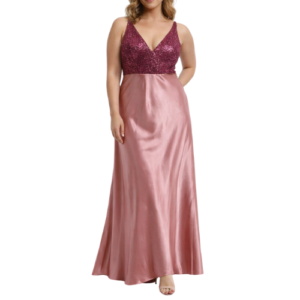 Maxi Pink Satin Skirt with Criss Cross Back and Glitter Bodice