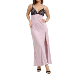 Maxi Baby Pink and Black Lace on Bodice Dress