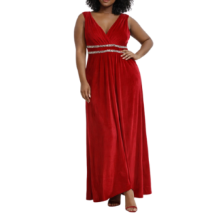 Red Velvet Maxi Dress  with Silver Sequence