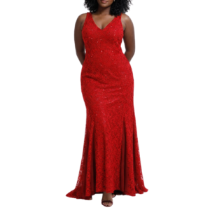 Red Lace and Sequence Maxi Dress
