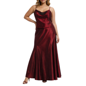 Maroon 2 Piece with Maxi Skirt and Lace on Bodice