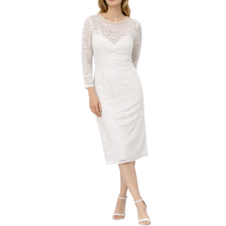 Midi White Dress with Lace and Pearl String Around Neck
